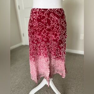 NWT Chaudry 100% Silk Pink and Burgundy Midi Skirt Size Medium